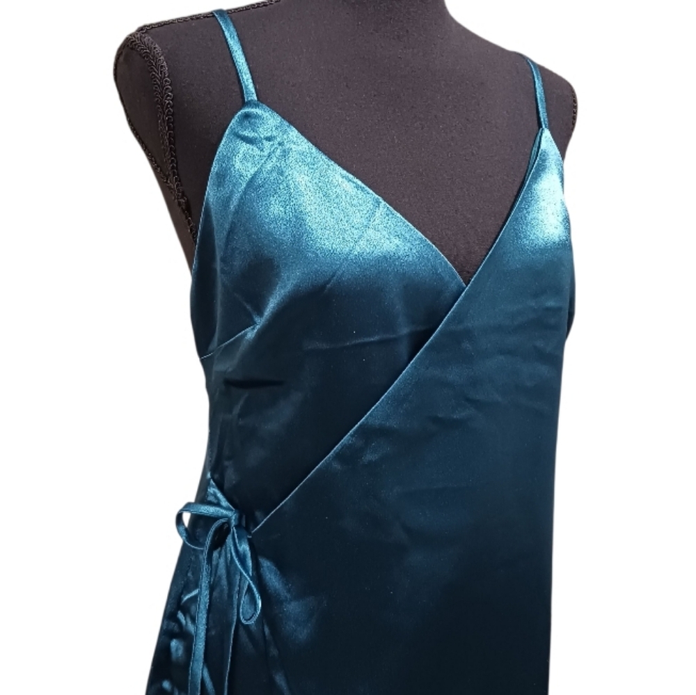 Lulu's Sweet and Stellar Teal Satin Mini Dress - Picture 3 of 8